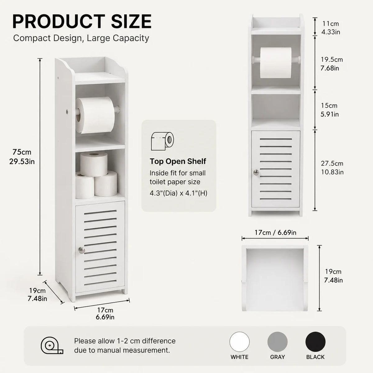Slim Bathroom Plastic Storage Cabinet with Toilet Paper Holder....