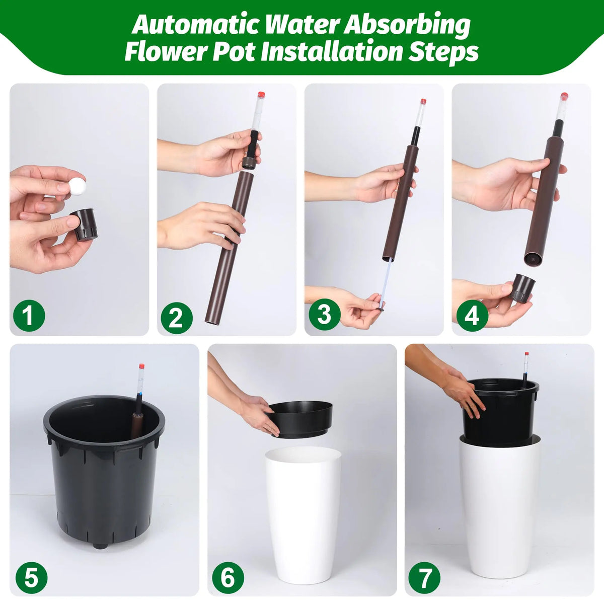 21.5 Inch Tall Self Watering Planters Set Of 2 With Water Level Indicator...