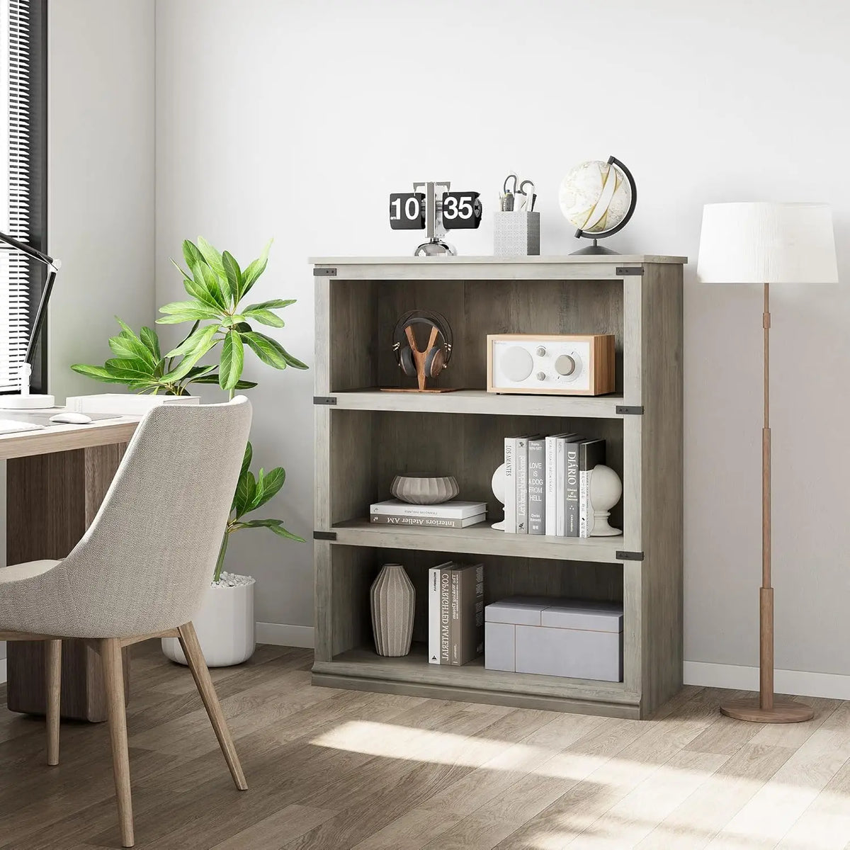3 Tier Open storage shelves - Tall Wood Bookshelf, Sturdy 30" Wide
