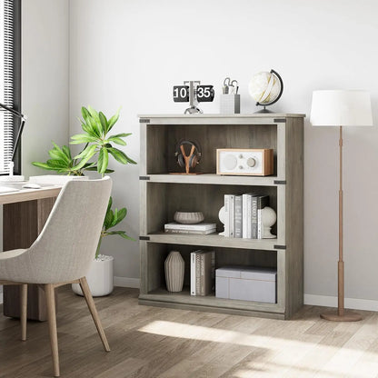 3 Tier Open storage shelves - Tall Wood Bookshelf, Sturdy 30" Wide
