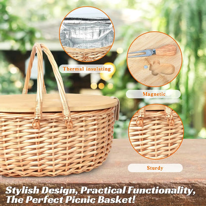 Handwoven Wicker Basket Set with Charcuterie Boards for  2
