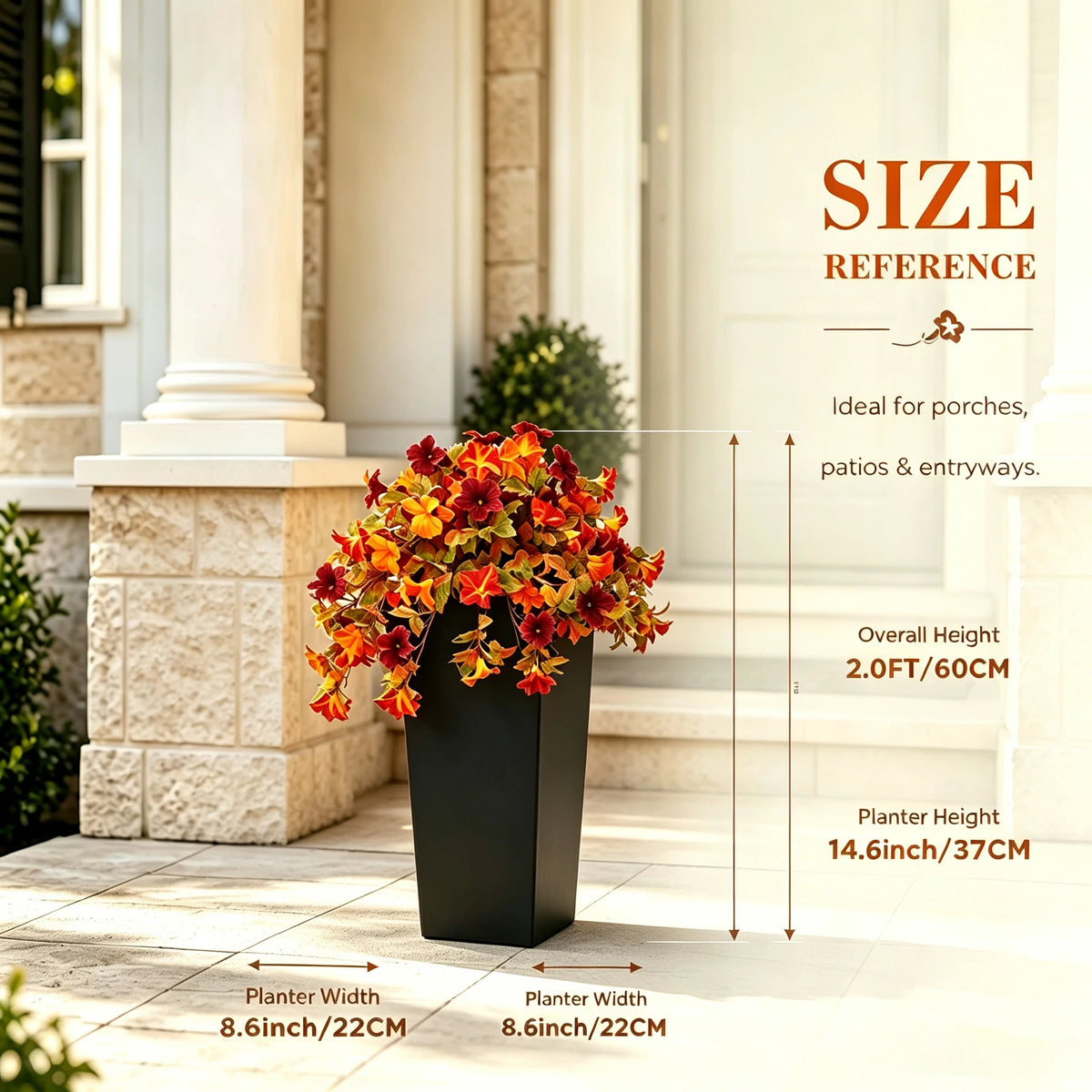 2 Pack Artificial Fall Hanging Flowers in Black Pot,  Morning Glory, UV Resistant ....