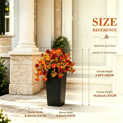 2 Pack Artificial Fall Hanging Flowers in Black Pot,  Morning Glory, UV Resistant ....