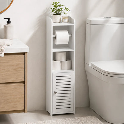Slim Bathroom Plastic Storage Cabinet with Toilet Paper Holder....