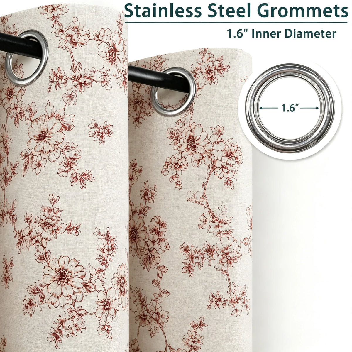 1 Color 4 Panels Elegant Red Small Flower Blackout Curtains,4 Sizes White Back Coating, Grommet Top Drapes.....