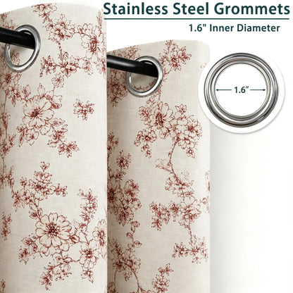 1 Color 4 Panels Elegant Red Small Flower Blackout Curtains,4 Sizes White Back Coating, Grommet Top Drapes.....