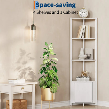5-Tier Wooden Corner Shelf Stand, 58.27'' with Metal Frame...