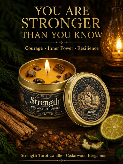 Strength Tarot Candle, Cedarwood Bergamot Scented .Tiger Eye Cristal. 1/2/3 Sets, for Meditation, Courage Confidence, 3 Oz.....