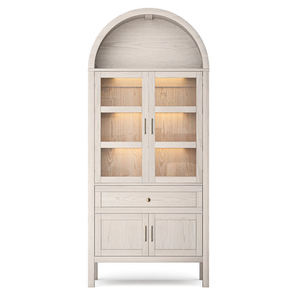 Arched Wooden Storage Cabinet,71'' H X 30.7'' W X 14.6'' D Adjustable with Dimmable LED Lights
