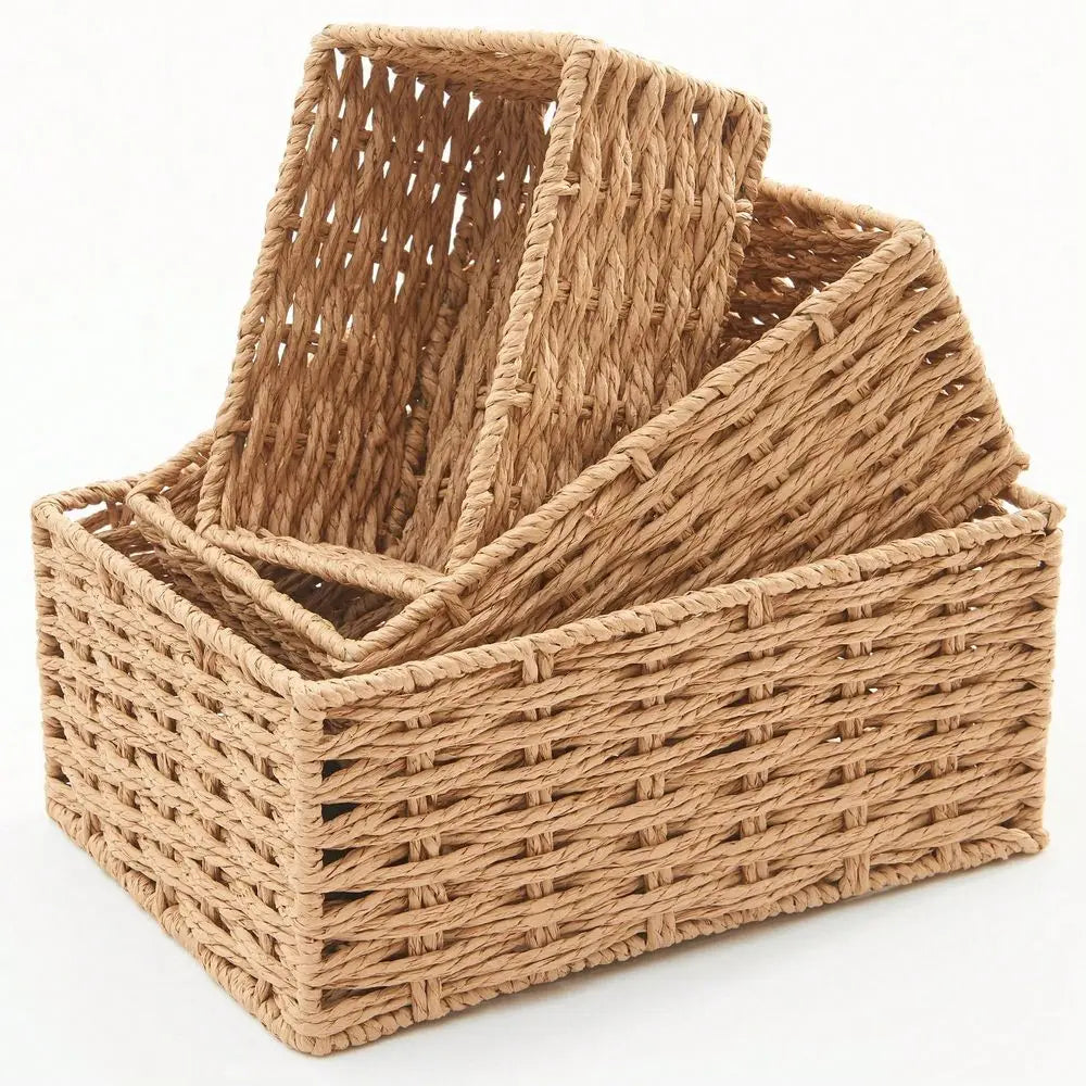 Set Of 3 Handwoven Natural Wicker Basket For Organizing....
