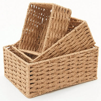 Set Of 3 Handwoven Natural Wicker Basket For Organizing....