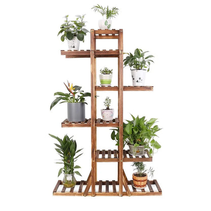 6 Tiered Wooden Flower Planter Pot Stand for Indoor Outdoor....
