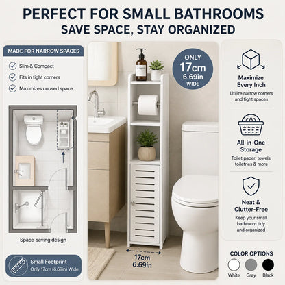 Slim Bathroom Plastic Storage Cabinet with Toilet Paper Holder....