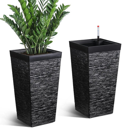 22.5'' Tall Planters Set Of 2, Self Watering Outdoor Indoor With Water Monitor System
