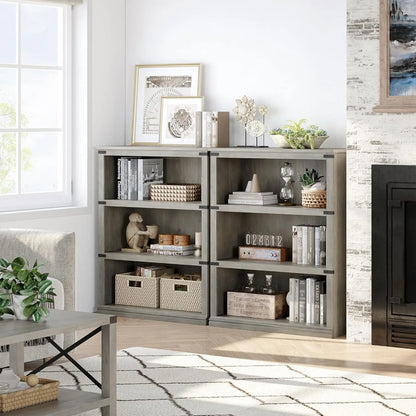 3 Tier Open storage shelves - Tall Wood Bookshelf, Sturdy 30" Wide