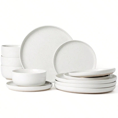 Dinnerware Set For 4 Off White Speckled Glazed Ceramic Stoneware 12 Pieces Plates And Bowls Set Microwave Safe.....
