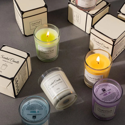 Candle Premium Gift Box Glass Handmade Soy Wax Smokeless, 6 Colors...