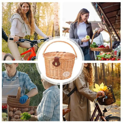 Wicker Bicycle Basket Handlebar For Bicycle With Liner And Cover
