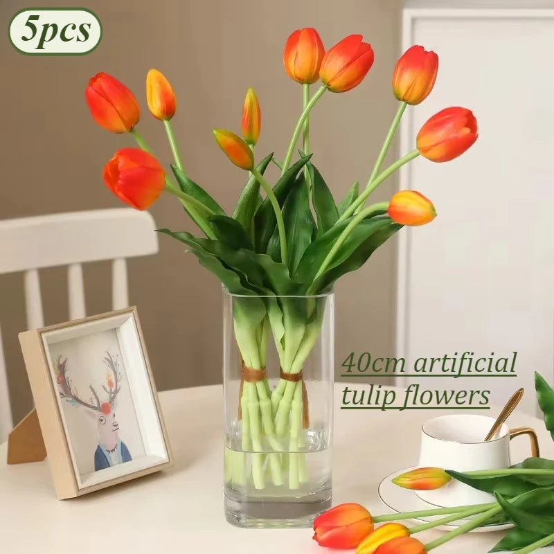 5pcs Artificial Flowers Soft Tulip  Real Touch