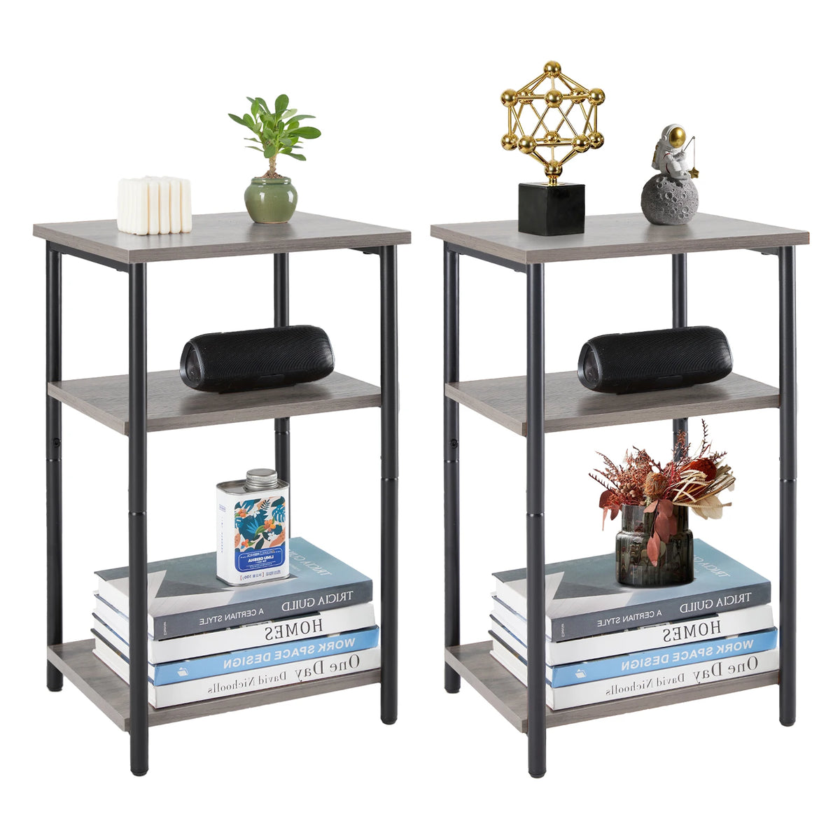 JHK 2/3-Tier End Tables with Adjustable Feet Steel Frame