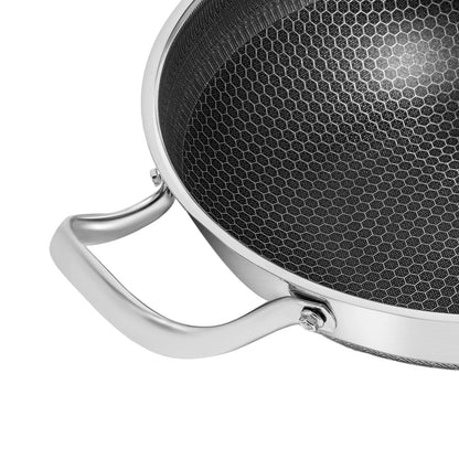 PFAS PFOA Lead Cadmium Free Stainless Steel Nonstick Skillet, Honeycomb Texture 12.59In Visible Glass Lid Included....
