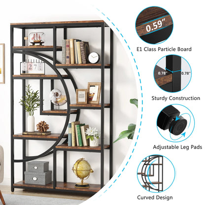 Bookshelf, 5 Tier Etagere Bookcase, Freestanding, 11.81"D x 37.4"W x 68.89"H