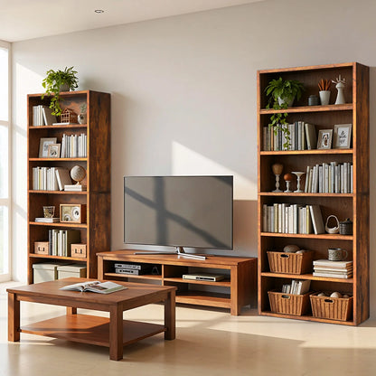6 Shelf Wooden Bookcase 63 Inch Tall  Adjustable Shelves....