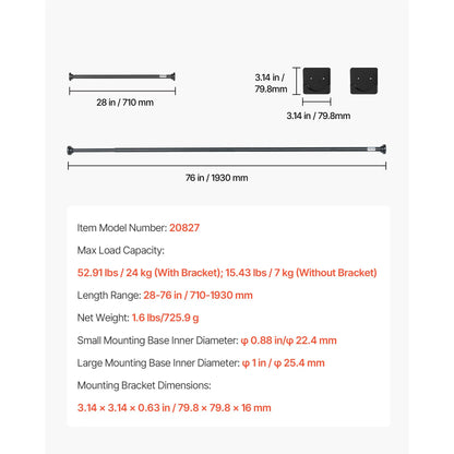 28-76 Inches, 1 Inch Diameter, Adjustable, Stainless Steel, Tension Shower Curtain, Closet Rod.....