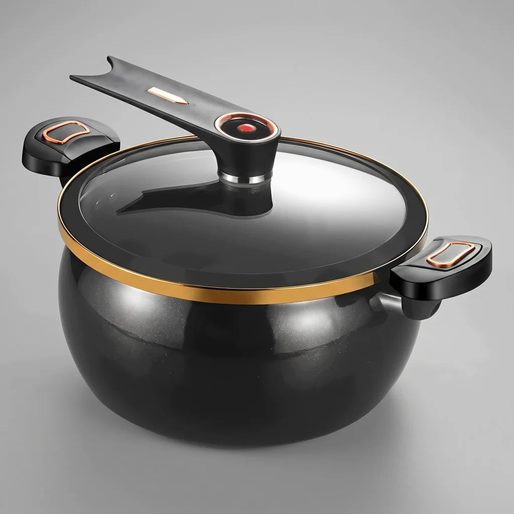 8L Large Black Enamel Micro Pressure Cooker, Non‑Stick, Glass Cover....