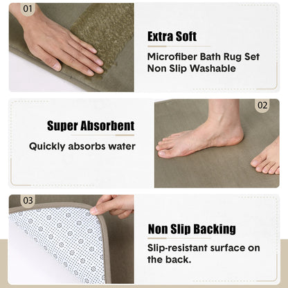 3-Piece Microfiber Bath Rug Set, Soft Non-Slip Washable....