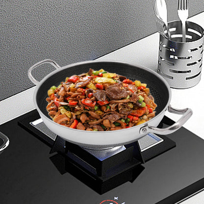 PFAS PFOA Lead Cadmium Free Stainless Steel Nonstick Skillet, Honeycomb Texture 12.59In Visible Glass Lid Included....