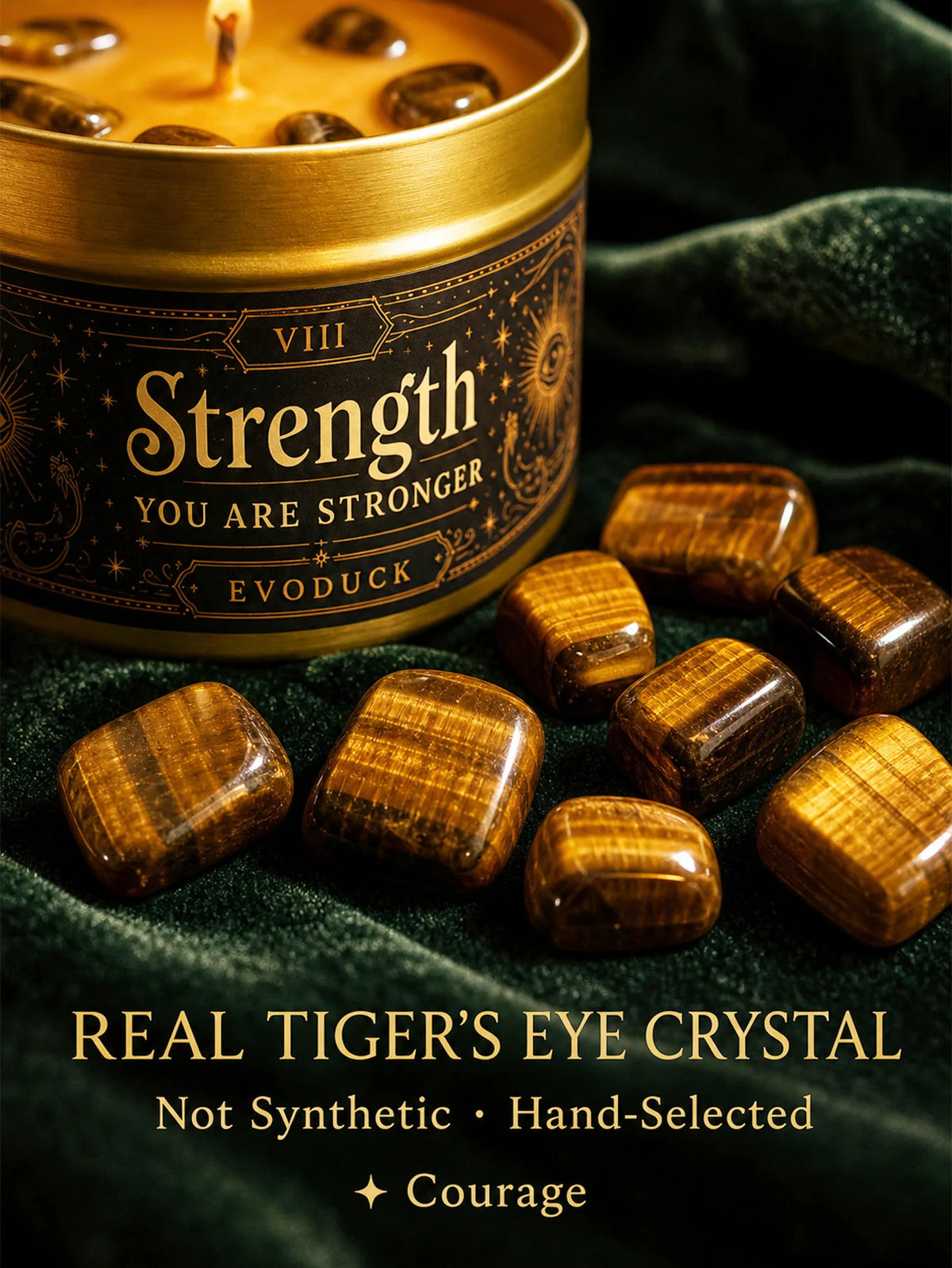 Strength Tarot Candle, Cedarwood Bergamot Scented .Tiger Eye Cristal. 1/2/3 Sets, for Meditation, Courage Confidence, 3 Oz.....