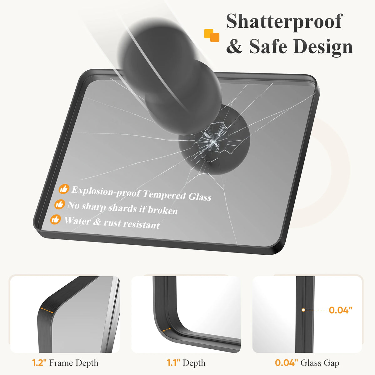 Rounded Rectangle Wall Mirror with Matte Brush Metal Framed ....