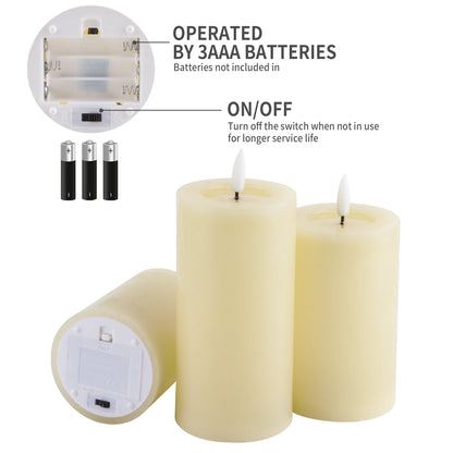 6/5/4 Inch 3 pc. Set Of Flickering Flameless Candles Battery Operated needs 3 AAA Battery's with 10-Key Remote Control Timer, Real Wax....