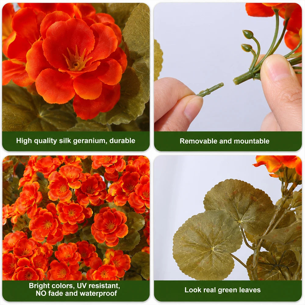 6pcs Artificial Fall Geranium Flowers Begonia Outdoor