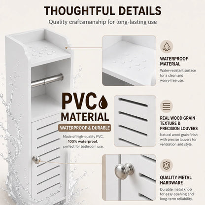 Slim Bathroom Plastic Storage Cabinet with Toilet Paper Holder....