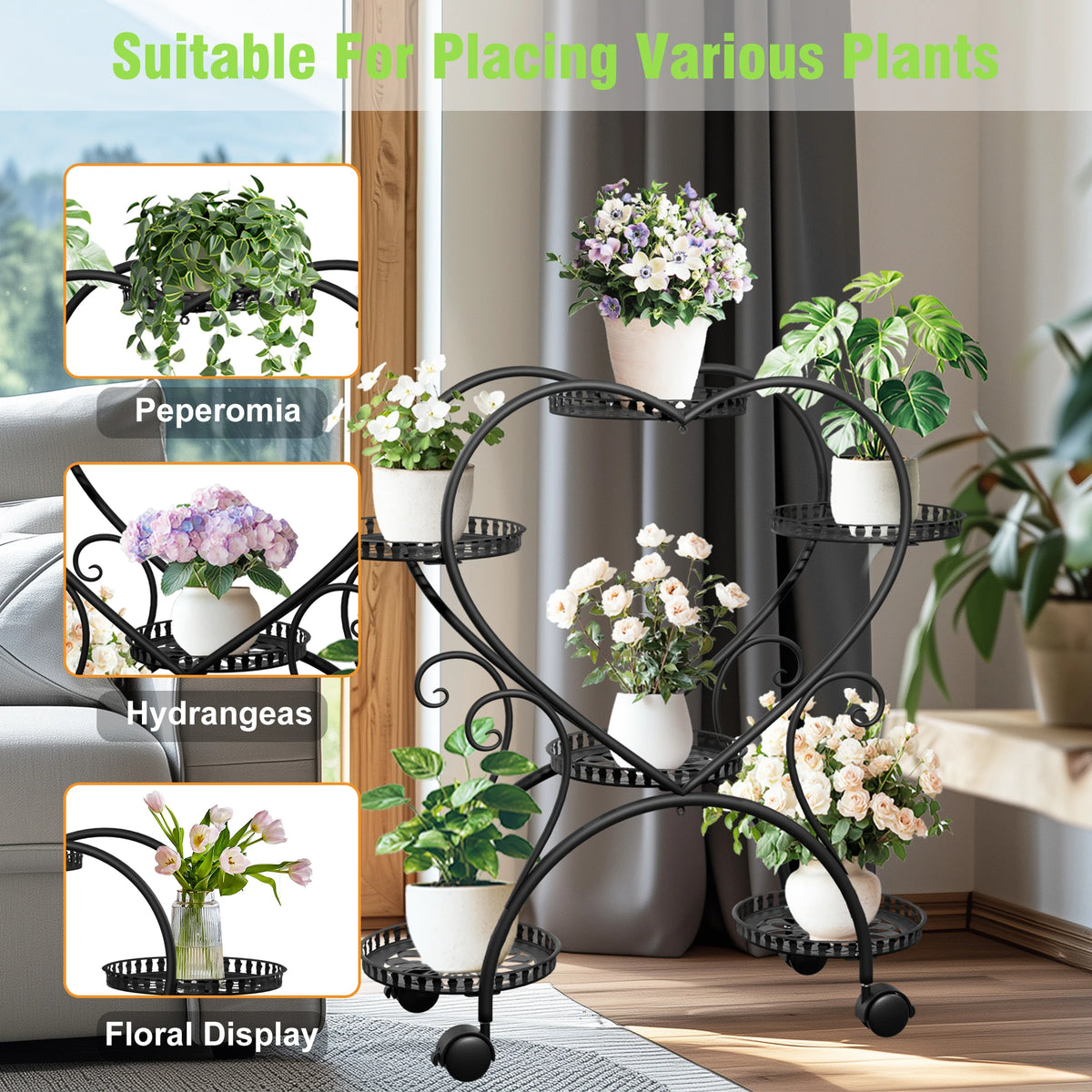 6 Tier Metal Rolling Plant Stand with Wheels....