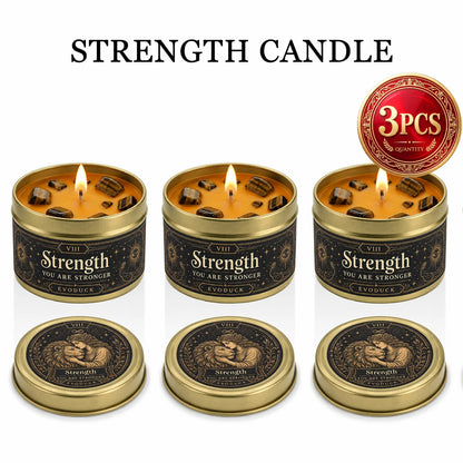 Strength Tarot Candle, Cedarwood Bergamot Scented .Tiger Eye Cristal. 1/2/3 Sets, for Meditation, Courage Confidence, 3 Oz.....