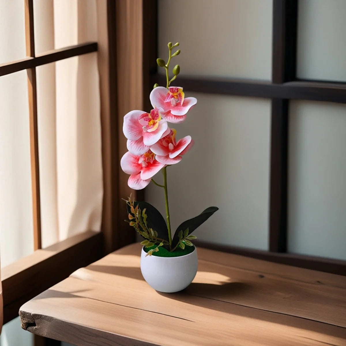 Realistic Artificial Orchid Potted Plant with Plastic Pot
