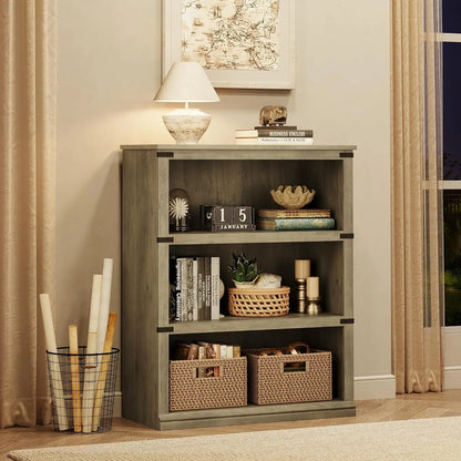 3 Tier Open storage shelves - Tall Wood Bookshelf, Sturdy 30" Wide