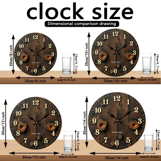 Vintage Wooden Stump Themed Style Wall Clock, 4 Sizes, AA Battery Not Included.....