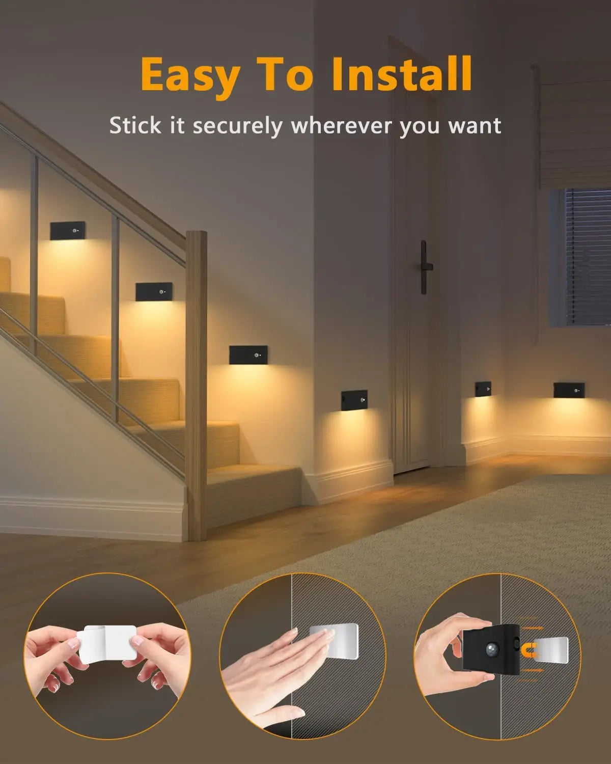 4/8 Pack Motion Sensor Wireless Stair Lights Indoor Battery USB Rechargeable Night Lights for Stairway Or Closet