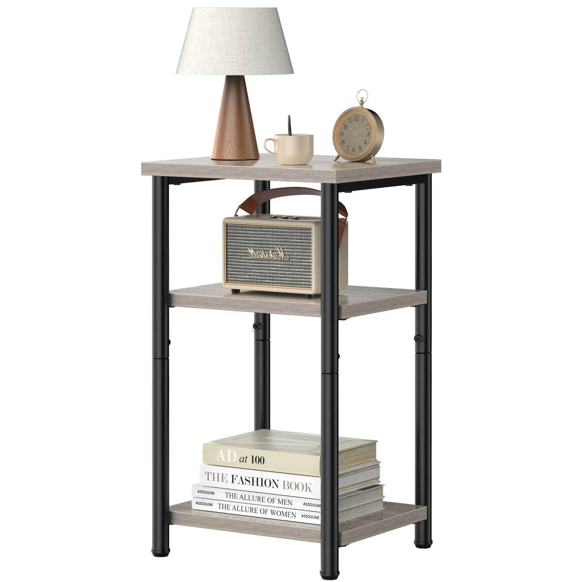 3 Tier  End Table Storage Shelf with Adjustable Feet