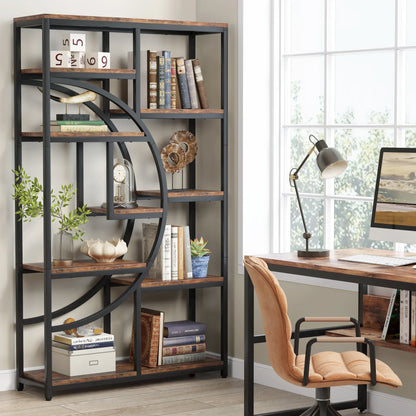 Bookshelf, 5 Tier Etagere Bookcase, Freestanding, 11.81"D x 37.4"W x 68.89"H