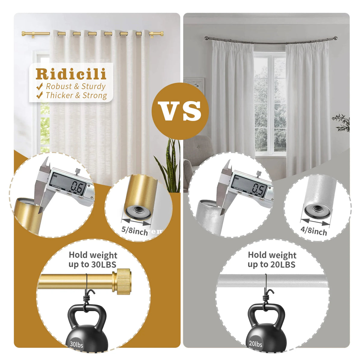 1 Set Of Double Heavy-Duty 5/8 Dia. Curtain Rod, Telescoping, 3 Sizes, 3 Colors.....