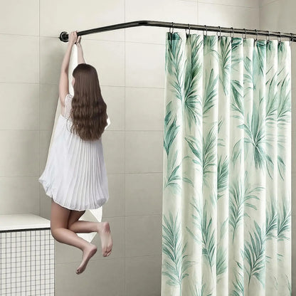 L-Shaped Corner Shower Rod, Black 24"-53"x24"-53" Adjustable, Stainless, 12 Hooks