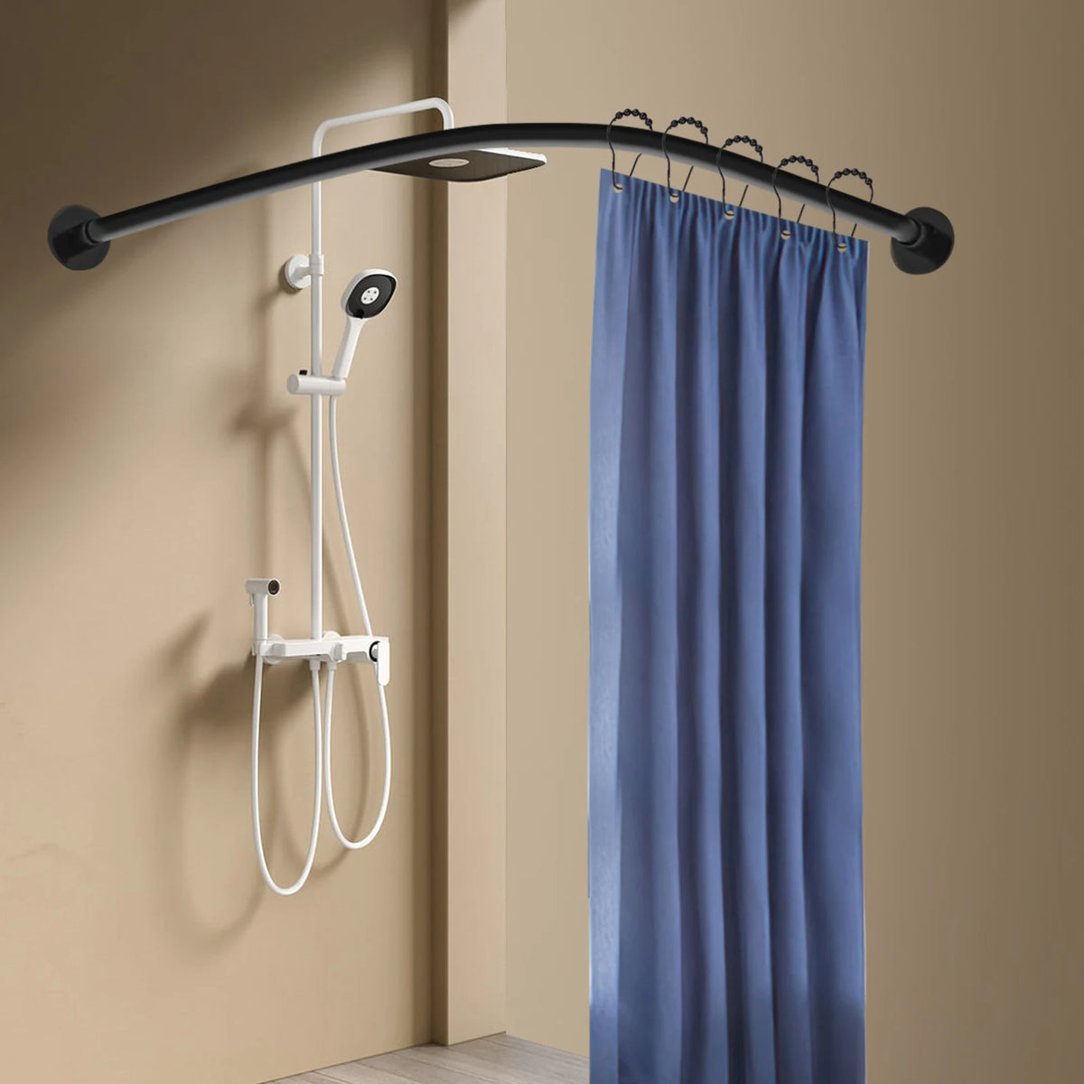 Stainless Steel Shower Curtain Rail L Shape No Drilling Rail Corner, Telescopic Rod with Shower Curtain Rings.....