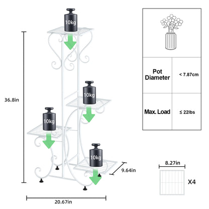 4 Tier Metal Plant Stand for Indoor Outdoor, Black and White