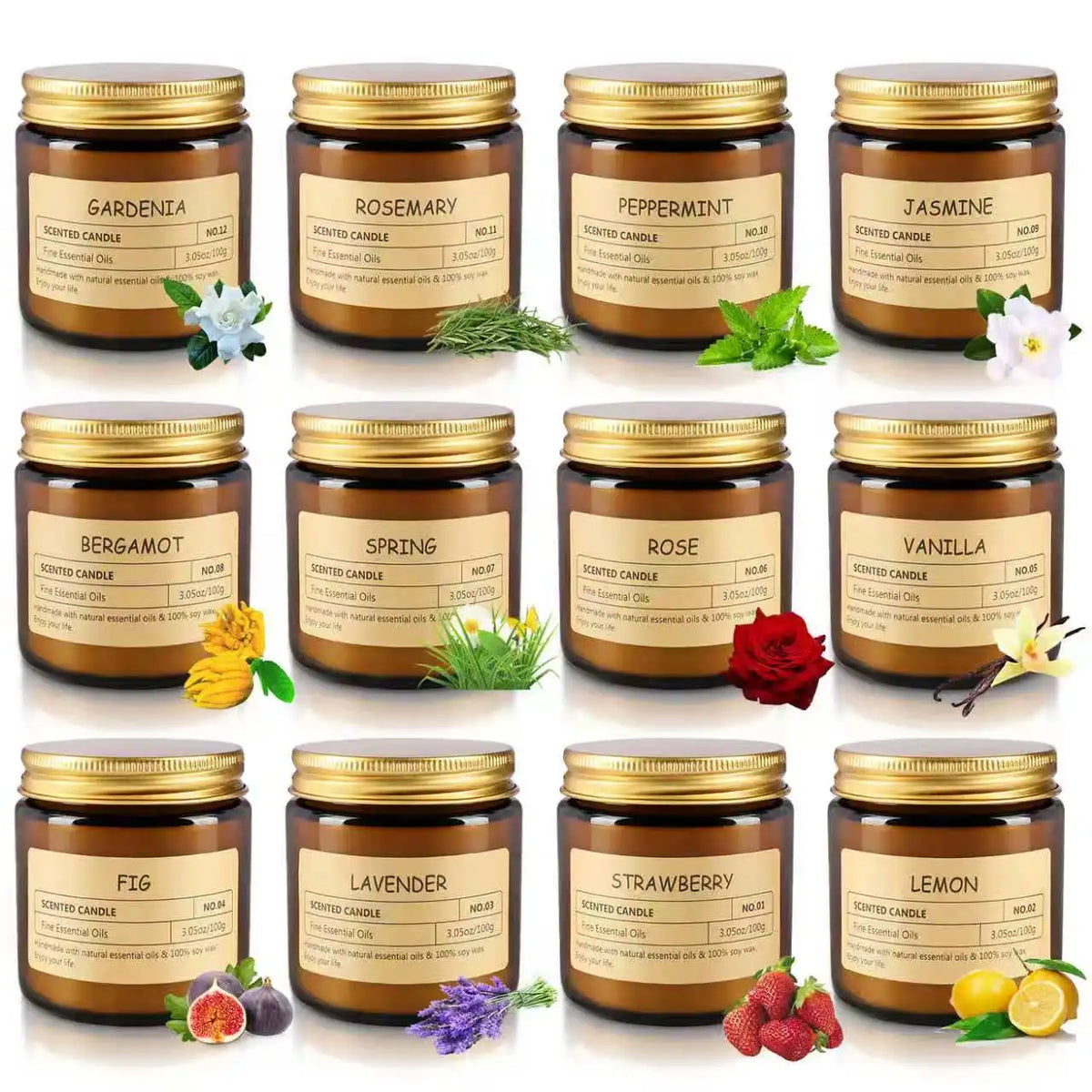 12 Scented Candles (2.5 In × 2.3 In) - 3.5 oz Scented Candles. Gift Box Set, Made with Soy Wax and Essential Oils.