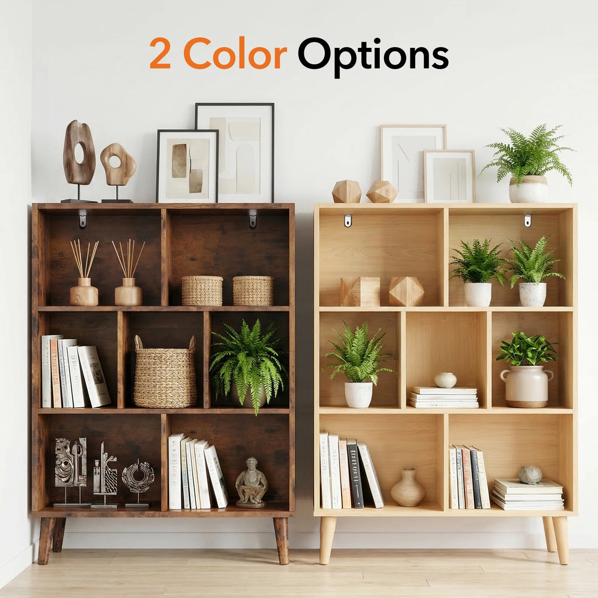 7 Cube Wooden Storage Bookshelf with Legs 3-Tier Standing